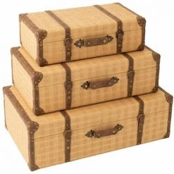 Paris Prix - Lot De 3 Coffres Déco "rectangles" 75cm Naturel 9 Paris Prix - Lot De 3 Coffres Déco "rectangles" 75cm Naturel -Petit rangement Soldes Magasin 33708457 3