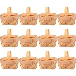 BARES 12 Pièces Mini Tissé Paniers Avec Poignées Miniature En Bois Puce Paniers Pour Le Mariage Party Favors Artisanat Ferme Fée Jardin Ornement Dollhouse Décoration