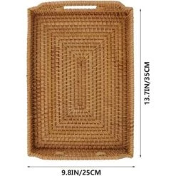 BARES Rotin Plateaux Avec Découpe Poignées Rectangulaire Plateau De Service En Osier Panier Alimentaire Plateaux Pouf Plateau Pour Le Petit Déjeuner Boissons Aux Fruits Collation Café -Petit rangement Soldes Magasin 33784846 2