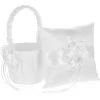 ASUPERMALL 7 * 7 Pouces Satin Blanc Ivoire Fleur Bowknot Anneau Porteur Oreiller Et De Fleur De Mariage Fille Panier Ensemble -Petit rangement Soldes Magasin 34344958 1