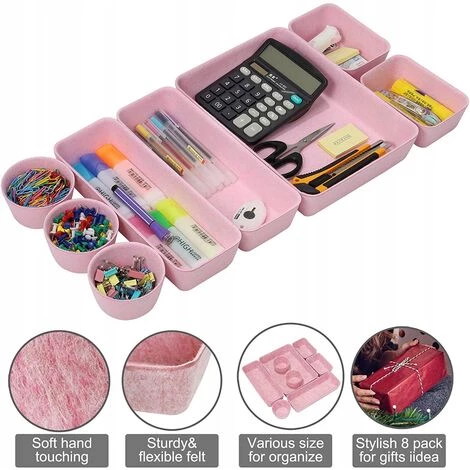 DIYOZZY SystèMe D'Organisateur De Tiroir, 8 Paniers En Feutre Pour Les CosméTiques, Rangement Pour Meuble-Lavabo Lavable, Panier En Feutre Pliable Pour Ranger La Papeterie Rose 3 DIYOZZY SystèMe D'Organisateur De Tiroir, 8 Paniers En Feutre Pour Les CosméTiques, Rangement Pour Meuble-Lavabo Lavable, Panier En Feutre Pliable Pour Ranger La Papeterie Rose