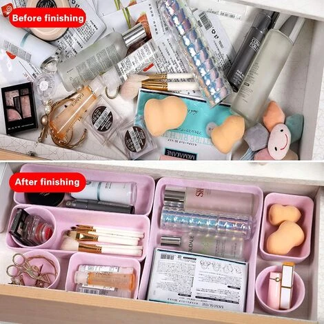 DIYOZZY SystèMe D'Organisateur De Tiroir, 8 Paniers En Feutre Pour Les CosméTiques, Rangement Pour Meuble-Lavabo Lavable, Panier En Feutre Pliable Pour Ranger La Papeterie Rose 4 DIYOZZY SystèMe D'Organisateur De Tiroir, 8 Paniers En Feutre Pour Les CosméTiques, Rangement Pour Meuble-Lavabo Lavable, Panier En Feutre Pliable Pour Ranger La Papeterie Rose – Image 2