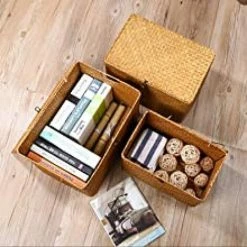 DEVENIRRICHE Panier De Rangement En Rotin En Jonc De Mer Avec Couvercle En Matériau Naturel (petit 26cmx16cmx10cm H) 10 DEVENIRRICHE Panier De Rangement En Rotin En Jonc De Mer Avec Couvercle En Matériau Naturel (petit 26cmx16cmx10cm H) -Petit rangement Soldes Magasin 34749893 4