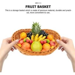 BARES 2 Pièces En Osier Panier De Rangement Naturel Ovale Tissé Panier En Bois Alimentaire Pain Fruits Contenant Des Articles Divers Décoratif En Rotin Bols Pour La Cuisine -Petit rangement Soldes Magasin 35498416 4