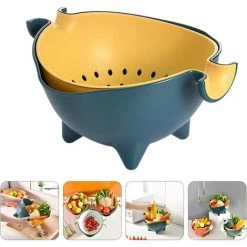 BARES Lumière Passoire Passoire En Plastique Double Couche À Laver Bol De Fruits Et Légumes Panier Alimentaire Bol De Vidange Passoire Pour Riz Légumes Fruits -Petit rangement Soldes Magasin 35498431 5