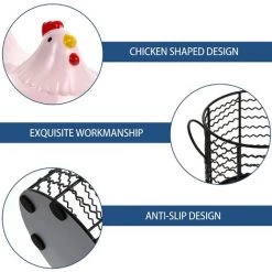 BARES Métal Fil Oeuf Panier De Poulet Forme Fil Corbeille De Fruits Avec Couvercle En Céramique Et Poignée Oeuf Titulaire D' Affichage Organisateur Pour La Cuisine Ferme，Rose -Petit rangement Soldes Magasin 35498445 4