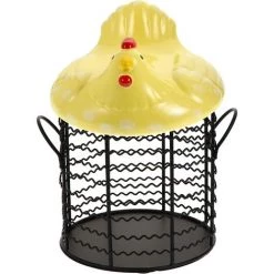 BARES Métal Fil Oeuf Panier De Poulet Forme Fil Corbeille De Fruits Avec Couvercle En Céramique Et Poignée Oeuf Titulaire D' Affichage Organisateur Pour La Cuisine Ferme，jaune