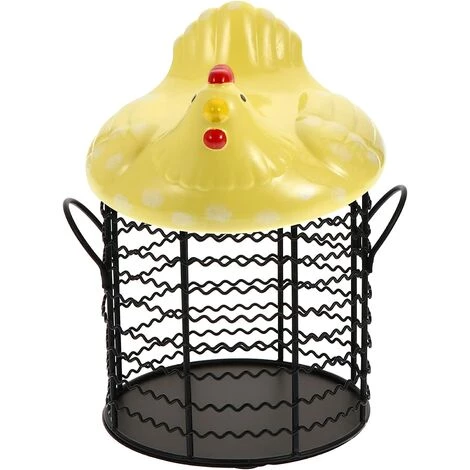 BARES Métal Fil Oeuf Panier De Poulet Forme Fil Corbeille De Fruits Avec Couvercle En Céramique Et Poignée Oeuf Titulaire D' Affichage Organisateur Pour La Cuisine Ferme,jaune 3 BARES Métal Fil Oeuf Panier De Poulet Forme Fil Corbeille De Fruits Avec Couvercle En Céramique Et Poignée Oeuf Titulaire D' Affichage Organisateur Pour La Cuisine Ferme,jaune