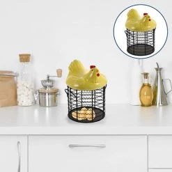 BARES Métal Fil Oeuf Panier De Poulet Forme Fil Corbeille De Fruits Avec Couvercle En Céramique Et Poignée Oeuf Titulaire D' Affichage Organisateur Pour La Cuisine Ferme,jaune 9 BARES Métal Fil Oeuf Panier De Poulet Forme Fil Corbeille De Fruits Avec Couvercle En Céramique Et Poignée Oeuf Titulaire D' Affichage Organisateur Pour La Cuisine Ferme,jaune -Petit rangement Soldes Magasin 35498449 3