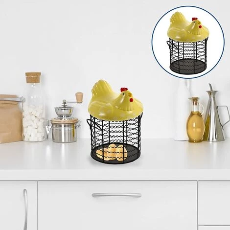 BARES Métal Fil Oeuf Panier De Poulet Forme Fil Corbeille De Fruits Avec Couvercle En Céramique Et Poignée Oeuf Titulaire D' Affichage Organisateur Pour La Cuisine Ferme,jaune 5 BARES Métal Fil Oeuf Panier De Poulet Forme Fil Corbeille De Fruits Avec Couvercle En Céramique Et Poignée Oeuf Titulaire D' Affichage Organisateur Pour La Cuisine Ferme,jaune – Image 3
