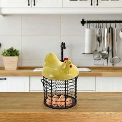 BARES Métal Fil Oeuf Panier De Poulet Forme Fil Corbeille De Fruits Avec Couvercle En Céramique Et Poignée Oeuf Titulaire D' Affichage Organisateur Pour La Cuisine Ferme,jaune 10 BARES Métal Fil Oeuf Panier De Poulet Forme Fil Corbeille De Fruits Avec Couvercle En Céramique Et Poignée Oeuf Titulaire D' Affichage Organisateur Pour La Cuisine Ferme,jaune -Petit rangement Soldes Magasin 35498449 4