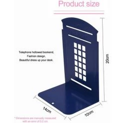 BRIDAY Serre-livres Bleu, 1 Paire De Métal Lourd Antidérapant Robuste Cabine Téléphonique Cadeau Décoratif Pour étagère Bureau Bibliothèque Scolaire (bleu) -Petit rangement Soldes Magasin 35561174 3