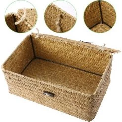 BRIDAY Panier De Rangement En Rotin Organisateur De Maquillage Contenant Polyvalent Avec Couvercle (M) -Petit rangement Soldes Magasin 35561759 3