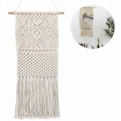 Kueatily De Rangement De Magazine Support De Poteau Support Mural Poche Suspendue En Coton Tissé, Décoration D'intérieur, Ivoire, 30 Cm (L) × 75 Cm (L) -Petit rangement Soldes Magasin 35648627 2