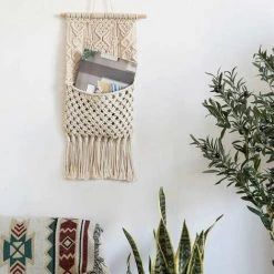 Kueatily De Rangement De Magazine Support De Poteau Support Mural Poche Suspendue En Coton Tissé, Décoration D'intérieur, Ivoire, 30 Cm (L) × 75 Cm (L) -Petit rangement Soldes Magasin 35648627 3