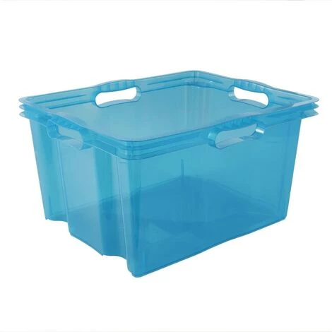KEEEPER Boîte De Rangement Avec Poignées Intégrées, Taille : XL, 43 X 35 X 23 Cm, 24 L, Bleu Transparent 3 KEEEPER Boîte De Rangement Avec Poignées Intégrées, Taille : XL, 43 X 35 X 23 Cm, 24 L, Bleu Transparent