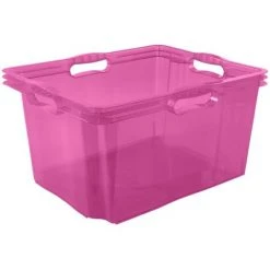 KEEEPER Boîte De Rangement Avec Poignées Intégrées, Taille : XL, 43 X 35 X 23 Cm, 24 L, Rose Transparent -Petit rangement Soldes Magasin 35685608 2