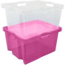 KEEEPER Boîte De Rangement Avec Poignées Intégrées, Taille : XL, 43 X 35 X 23 Cm, 24 L, Rose Transparent -Petit rangement Soldes Magasin 35685608 5