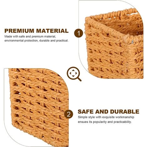 BARES Main- Tissé Herbiers Panier De Rangement En Osier Panier De Bureau Étagère De Rangement Panier Polyvalente Organisateur Bin (Jaune) 5 BARES Main- Tissé Herbiers Panier De Rangement En Osier Panier De Bureau Étagère De Rangement Panier Polyvalente Organisateur Bin (Jaune) – Image 3