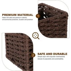 BARES Main- Tissé Herbiers Panier De Rangement En Osier Panier De Bureau Étagère De Rangement Panier Polyvalente Organisateur Bin (Couleur Café，Jaune) -Petit rangement Soldes Magasin 35847673 4