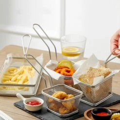 BARES Fil Panier De Friture En Acier Inoxydable Fil Frire Panier Mini Français Frites Panier Carré Paniers Alevins Culinaire Panier Maille Friteuse Servant Panier Rectangulaire Friteuse -Petit rangement Soldes Magasin 35847773 3