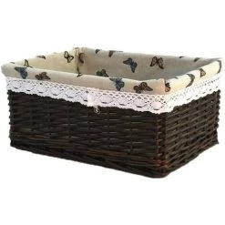 BARES Panier De Pique-nique Rectangulaire En Osier Tressé Avec Doublure Amovible - Pour Chambre à Coucher, Salle De Bain, Café Foncé - 40 X 30 Cm