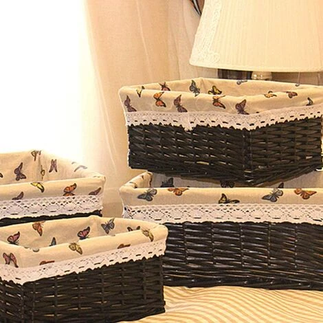 BARES Panier De Pique-nique Rectangulaire En Osier Tressé Avec Doublure Amovible - Pour Chambre à Coucher, Salle De Bain, Café Foncé - 40 X 30 Cm 4 BARES Panier De Pique-nique Rectangulaire En Osier Tressé Avec Doublure Amovible - Pour Chambre à Coucher, Salle De Bain, Café Foncé - 40 X 30 Cm – Image 2