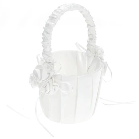 HAPPYSHOPPING Panier De Fille De Fleur De Mariage En Satin Blanc Avec Decoration Florale Fournitures De Mariage 4 HAPPYSHOPPING Panier De Fille De Fleur De Mariage En Satin Blanc Avec Decoration Florale Fournitures De Mariage – Image 2