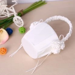 HAPPYSHOPPING Panier De Fille De Fleur De Mariage En Satin Blanc Avec Decoration Florale Fournitures De Mariage 11 HAPPYSHOPPING Panier De Fille De Fleur De Mariage En Satin Blanc Avec Decoration Florale Fournitures De Mariage -Petit rangement Soldes Magasin 35862745 5