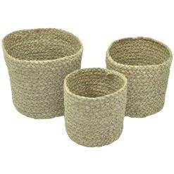 HOMEMAISON Set De 3 Paniers Ronds En Fibre De Mais Taupe Diam.16 X (h)14 Cm Diam.14 X (h)12 Cm Diam.12 X (h)10 Cm Cm