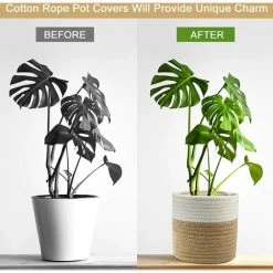 LONGZIMING Corde De Coton Panier, 20×20cm Paniers De Tressé Pliable A Vec Poignée Panier De Rangement, Panier De Plantes Pour Pot De Fleurs Coton Stand Home Decor Blanc + Jute -Petit rangement Soldes Magasin 36473802 3