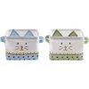 LONGZIMING Lot De 2 Paniers De Rangement Pliable En Coton Lin Petit Boîtes De Rangement Imperméable Pour Organiser Jouets Maquillages Accessoires - Chat Mignon, Bleu & Vert