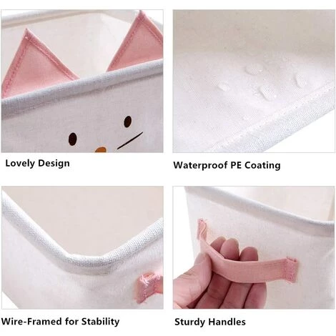 LONGZIMING Lot De 2 Paniers De Rangement Pliable En Coton Lin Petit Boîtes De Rangement Imperméable Pour Organiser Jouets Maquillages Accessoires - Chat Mignon, Bleu & Vert 4 LONGZIMING Lot De 2 Paniers De Rangement Pliable En Coton Lin Petit Boîtes De Rangement Imperméable Pour Organiser Jouets Maquillages Accessoires - Chat Mignon, Bleu & Vert – Image 2