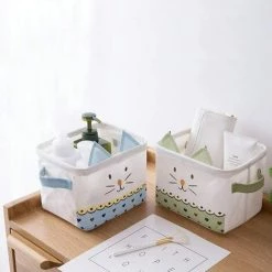 LONGZIMING Lot De 2 Paniers De Rangement Pliable En Coton Lin Petit Boîtes De Rangement Imperméable Pour Organiser Jouets Maquillages Accessoires - Chat Mignon, Bleu & Vert 9 LONGZIMING Lot De 2 Paniers De Rangement Pliable En Coton Lin Petit Boîtes De Rangement Imperméable Pour Organiser Jouets Maquillages Accessoires - Chat Mignon, Bleu & Vert -Petit rangement Soldes Magasin 36473837 3
