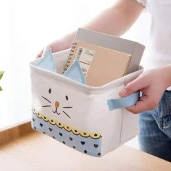 LONGZIMING Lot De 2 Paniers De Rangement Pliable En Coton Lin Petit Boîtes De Rangement Imperméable Pour Organiser Jouets Maquillages Accessoires - Chat Mignon, Bleu & Vert 10 LONGZIMING Lot De 2 Paniers De Rangement Pliable En Coton Lin Petit Boîtes De Rangement Imperméable Pour Organiser Jouets Maquillages Accessoires - Chat Mignon, Bleu & Vert -Petit rangement Soldes Magasin 36473837 4