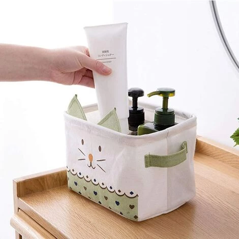 LONGZIMING Lot De 2 Paniers De Rangement Pliable En Coton Lin Petit Boîtes De Rangement Imperméable Pour Organiser Jouets Maquillages Accessoires - Chat Mignon, Bleu & Vert 7 LONGZIMING Lot De 2 Paniers De Rangement Pliable En Coton Lin Petit Boîtes De Rangement Imperméable Pour Organiser Jouets Maquillages Accessoires - Chat Mignon, Bleu & Vert – Image 5