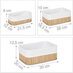 Relaxdays Boîte De Rangement En Bambou Lot De 3 Rectangle Paniers Ouverts HxlxP 13 X 30 X 20 Cm Revêtement Tissu, Nature -Petit rangement Soldes Magasin 36626289 5