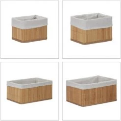 Relaxdays Corbeille De Rangement En Tissu, Set De 6 Paniers En Bambou, Déco étagère Organiseur, Nature -Petit rangement Soldes Magasin 36626301 2