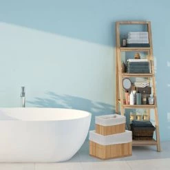 Relaxdays Corbeille De Rangement En Tissu, Set De 6 Paniers En Bambou, Déco étagère Organiseur, Nature -Petit rangement Soldes Magasin 36626301 3