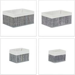 Relaxdays Corbeille De Rangement En Tissu, Set De 6 Paniers En Bambou, Déco étagère Organiseur, Gris -Petit rangement Soldes Magasin 36871359 2