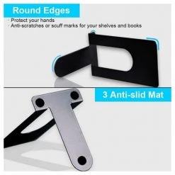 BRIDAY Serre-livres, Serre-livres Robustes En Métal Pour étagères, Support De Livre Premium Antidérapant Pour Livres, DVD, Jeux Vidéo, Magazine Noir 2,5 X 3,7 X 4,9 Pouces (noir, 4 Paires/8 Pièces) -Petit rangement Soldes Magasin 37006045 3