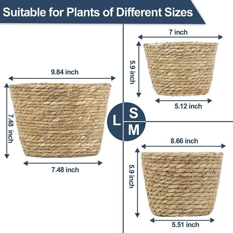 BRIDAY Panier à Plantes Lot De 3 Paniers D'herbes Marines Panier De Jardinières Tissé à La Main Avec Doublure En Plastique Imperméable Pots De Plantes Conteneurs Couverture Organisateur De Rangement Paniers Pour Pots De Fleurs De Plantes D'intérieur Et D'extérie 4 BRIDAY Panier à Plantes Lot De 3 Paniers D'herbes Marines Panier De Jardinières Tissé à La Main Avec Doublure En Plastique Imperméable Pots De Plantes Conteneurs Couverture Organisateur De Rangement Paniers Pour Pots De Fleurs De Plantes D'intérieur Et D'extérie – Image 2