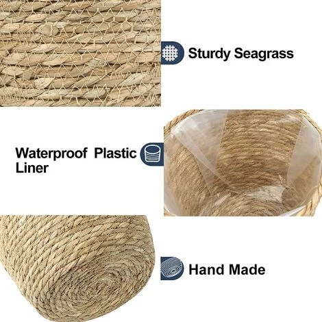 BRIDAY Panier à Plantes Lot De 3 Paniers D'herbes Marines Panier De Jardinières Tissé à La Main Avec Doublure En Plastique Imperméable Pots De Plantes Conteneurs Couverture Organisateur De Rangement Paniers Pour Pots De Fleurs De Plantes D'intérieur Et D'extérie 5 BRIDAY Panier à Plantes Lot De 3 Paniers D'herbes Marines Panier De Jardinières Tissé à La Main Avec Doublure En Plastique Imperméable Pots De Plantes Conteneurs Couverture Organisateur De Rangement Paniers Pour Pots De Fleurs De Plantes D'intérieur Et D'extérie – Image 3