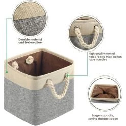 BRIDAY Pack De 4 Cubes De Rangement Panier De Rangement Bacs De Rangement En Tissu Pliables Panier De Placard Décoratif Avec Poignées En Corde Bacs D'organisation En Toile Pour étagères à Cubes Organisateurs De Placard Rangement De Jouets -Petit rangement Soldes Magasin 37006584 4