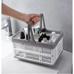 SUNFLOWER Boîte Pliante Avec Poignée Carrée Boîte Pliante En Plastique, Boîte à Provisions Pliable Et Empilable (blanc Cassé) -Petit rangement Soldes Magasin 37024972 3