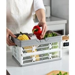 SUNFLOWER Boîte Pliante Avec Poignée Carrée Boîte Pliante En Plastique, Boîte à Provisions Pliable Et Empilable (blanc Cassé) -Petit rangement Soldes Magasin 37024972 4