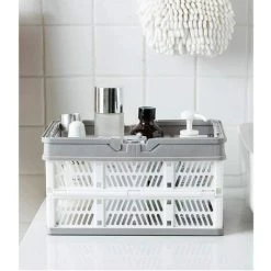 SUNFLOWER Boîte Pliante Avec Poignée Carrée Boîte Pliante En Plastique, Boîte à Provisions Pliable Et Empilable (blanc Cassé) -Petit rangement Soldes Magasin 37024972 5