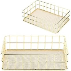 BARES Panier En Treillis M&eacute;tallique, Panier De Rangement En Fer Dor&eacute; Organisateur De Rangement De Bureau Multifonctionnel En Treillis M&eacute;tallique Pour La Maison(Large) -Petit rangement Soldes Magasin 37089182 2
