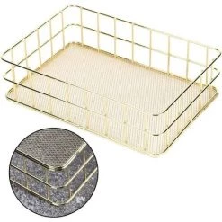 BARES Panier En Treillis M&eacute;tallique, Panier De Rangement En Fer Dor&eacute; Organisateur De Rangement De Bureau Multifonctionnel En Treillis M&eacute;tallique Pour La Maison(Large) -Petit rangement Soldes Magasin 37089182 3
