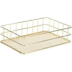 BARES Panier En Treillis M&eacute;tallique, Panier De Rangement En Fer Dor&eacute; Organisateur De Rangement De Bureau Multifonctionnel En Treillis M&eacute;tallique Pour La Maison(Large) -Petit rangement Soldes Magasin 37089182 5